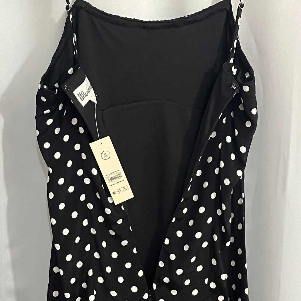 No Boundaries Maxi Slip Dress Women M Black White Polka Dot Retro Rockabilly 90s - Picture 12 of 15